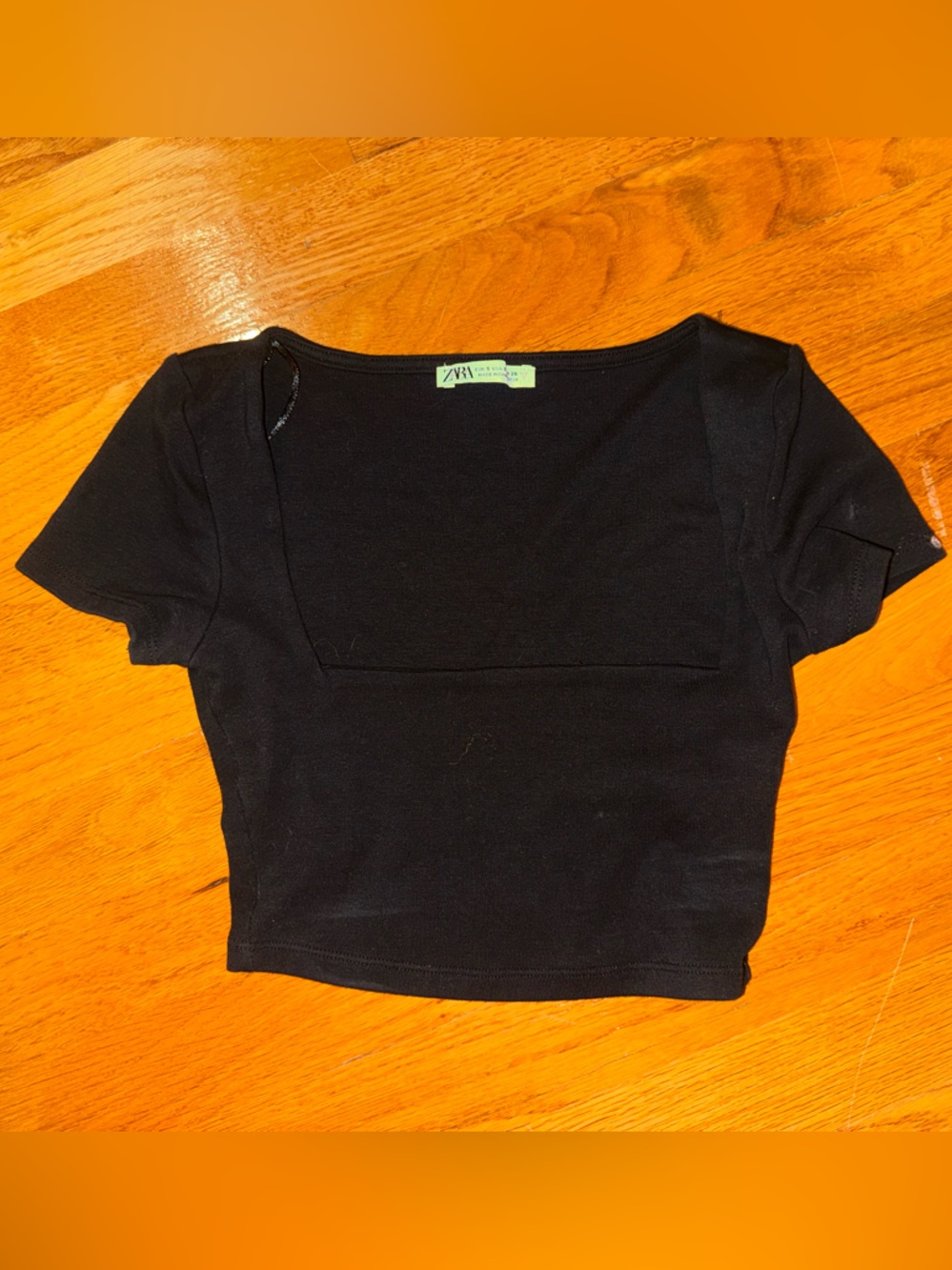 Zara Black Square-Neck Short Sleeve Crop Top